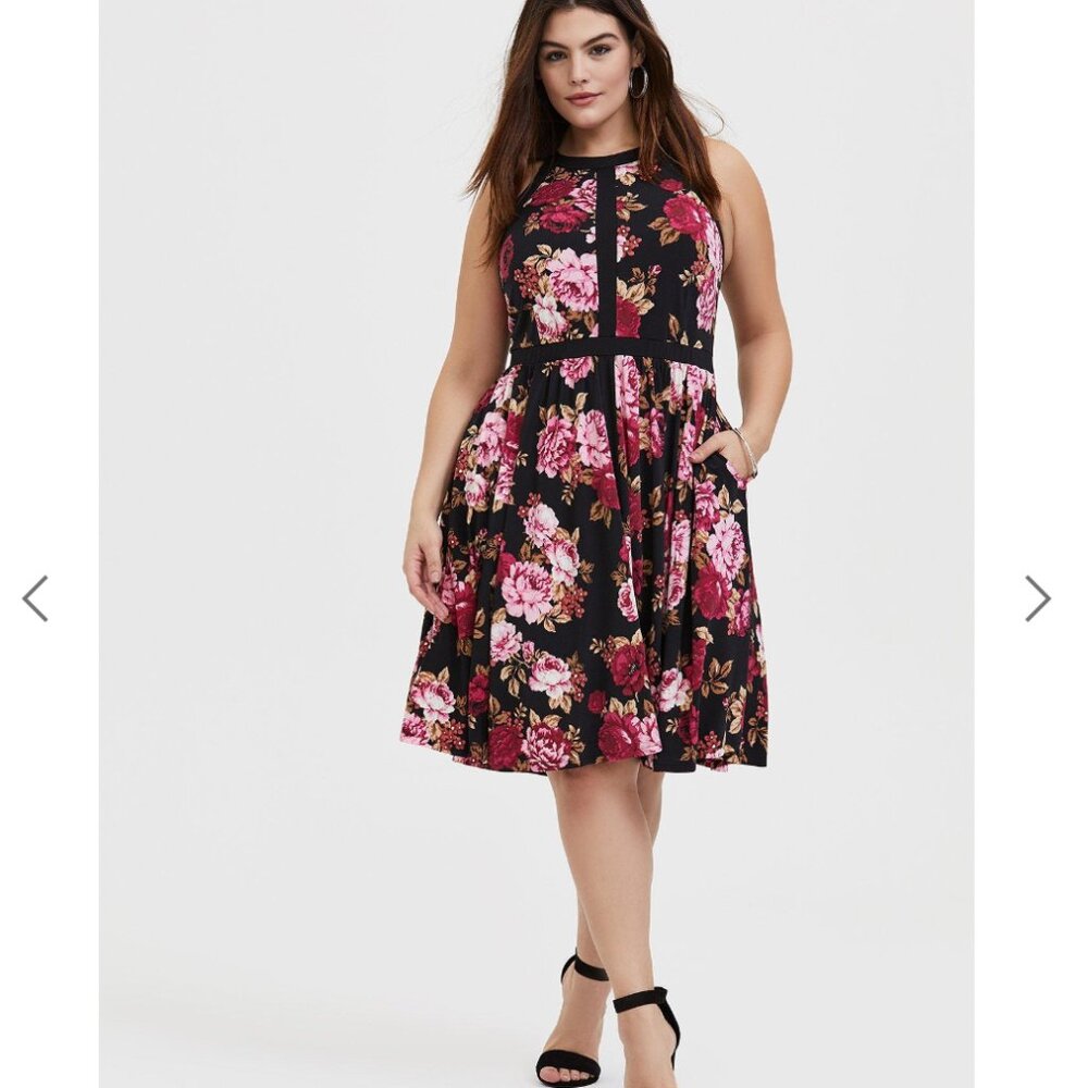 Torrid Floral Mini Studio Knit Skater Dress Size 0